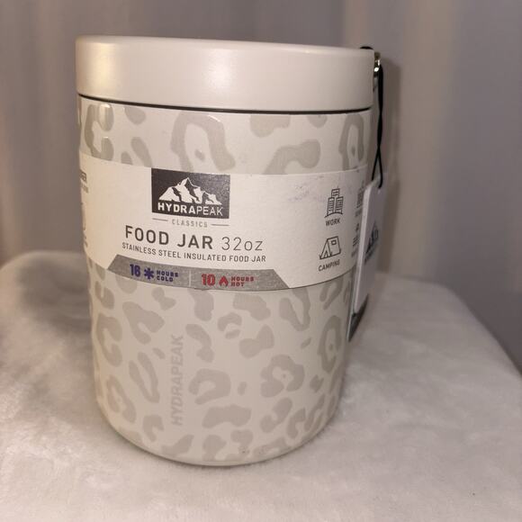 Hydrapeak Insulated Food Jar 32 oz - Cream Leopard Design Leak Proof Handle NEW - Picture 1 of 8